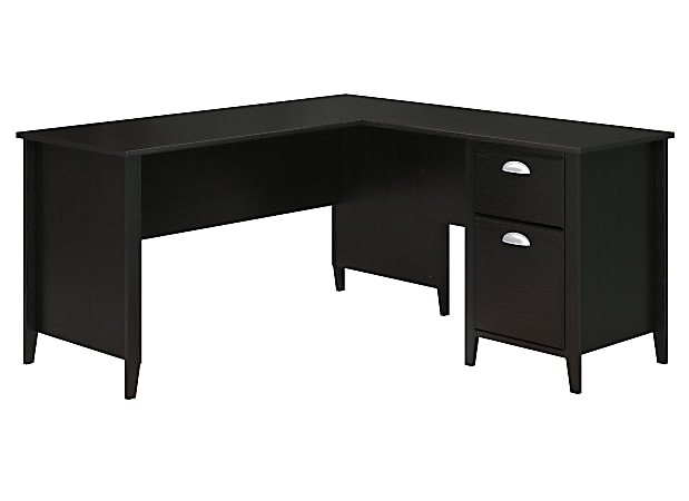 kathy ireland® Home by Bush Furniture Connecticut 60"W L Shaped Desk, Black Suede Oak, Standard Delivery