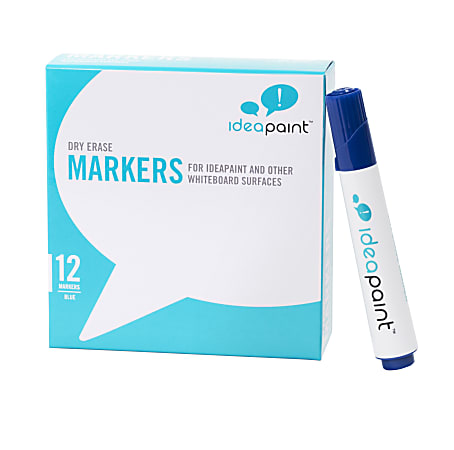 IdeaPaint Dry-Erase Markers, Bullet Point, White Barrel, Blue Ink, Pack Of 12 Markers