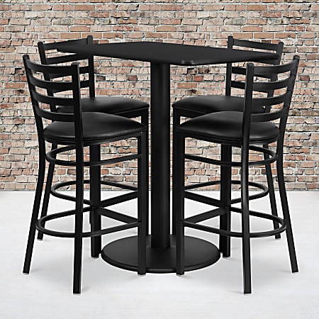 Flash Furniture Rectangular Laminate Table Set With 4 Ladder Back Metal Bar Stools, 42”H x 24”W x 42”D, Black