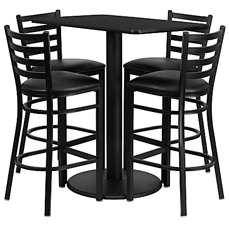 Flash Furniture Rectangular Laminate Table Set With 4 Ladder Back Metal Bar Stools, 42”H x 24”W x 42”D, Black