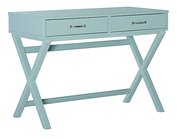 Linon Frances 42"W Home Office Computer Desk With Drawers, Turquoise