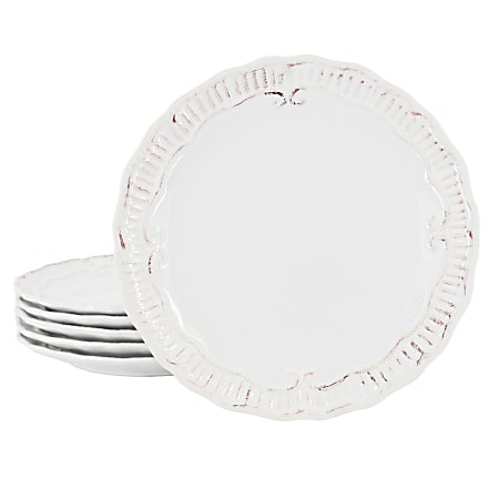 Modern Southern Home Capri 6-Piece Stoneware Embossed Dessert Plate Set, 9”, White