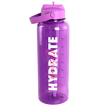 Gibson Home Brever Hydrate Yourself Hourly Motivation Water Bottle, 50 Oz, Purple