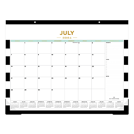 2024-2025 Day Designer Rugby Stripe Academic Monthly Desk Pad Planning Calendar, 22" x 17", Black, July to June