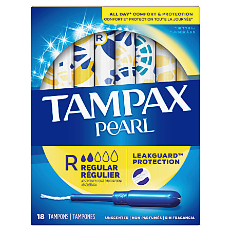 Tampax Pearl Tampons With LeakGuard Braid, Regular Absorbency,