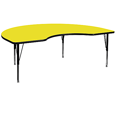 Flash Furniture High-Pressure Laminate Kidney Activity Table With Height-Adjustable Short Legs, 25-1/4"H x 48"W x 72"D, Yellow