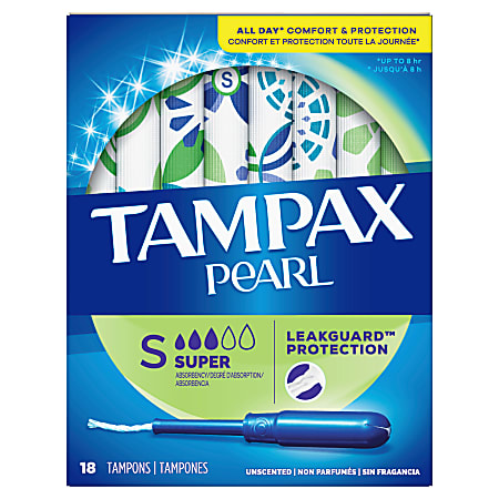 Tampax Pearl Tampons, Super Absorbency, Unscented, Pack Of