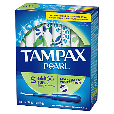 Tampax Pearl Tampons Super Absorbency Unscented Pack Of 18 Tampons