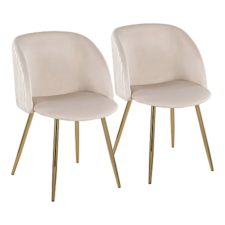 LumiSource Fran Dining Chairs, Pleated, Velvet, Gold/White, Set Of 2 Chairs