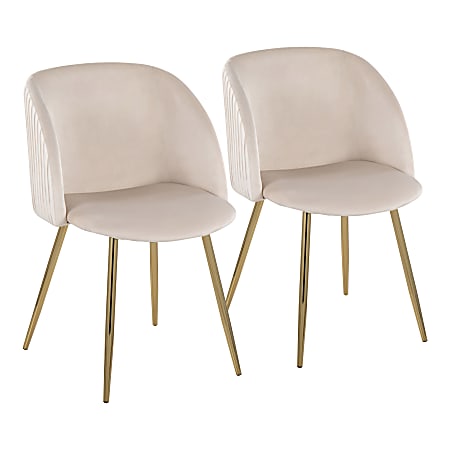 LumiSource Fran Dining Chairs, Pleated, Velvet, Gold/White, Set