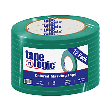 Tape Logic® Color Masking Tape, 3" Core, 0.25" x 180', Dark Green, Case Of 12