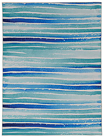 Linon Washable Area Rug, 3' x 5', Seabert Ivory /Blue