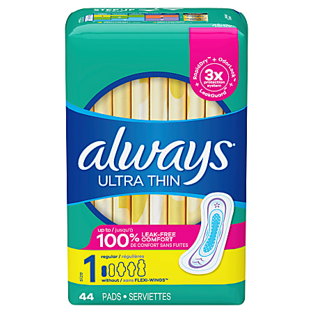 Always Ultra Thin Pads Without Wings Size 1 Regular Pack Of 44 Pads -  Office Depot
