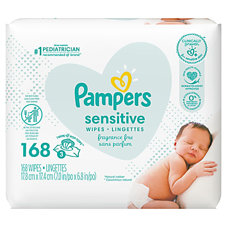 Pampers Sensitive Perfume-Free Baby Wipes, 168 Wipes Per Pack, Set Of 3 Packs