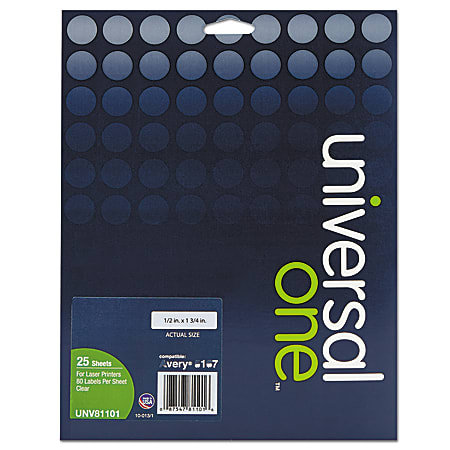 Universal® Permanent Deluxe Labels For Laser Printers, UNV81101, Rectangle, 1/2" x 1 3/4", Clear, Box Of 2,000