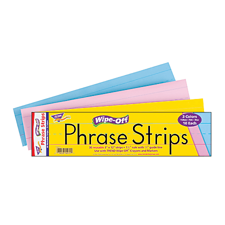 TREND Wipe-Off® Sentence Strips, 3" x 12", Assorted Colors, Kindergarten - Grade 3, 30 Strips Per Pack, Set Of 6 Packs