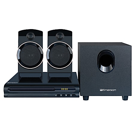 Emerson ED-8050 2.1-Channel Home Theater DVD Player And Speaker Surround Sound System, 9-1/16”H x 8-1/2”W x 8-7/8”D, Black