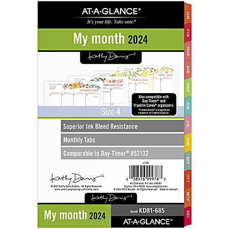 AT-A-GLANCE® Kathy Davis Monthly Loose-Leaf Planner Refill, 5-1/2" x 8-1/2", January to December 2024, KD81-685