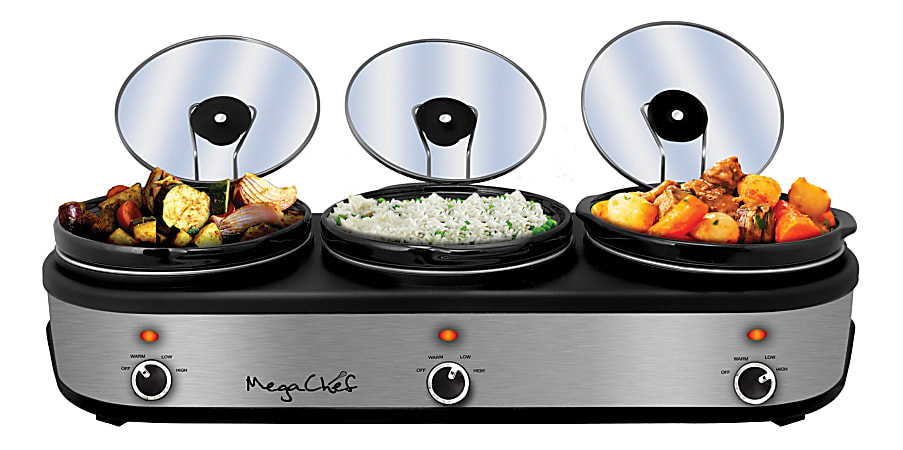 MegaChef Triple 2.5 Qt. Slow Cooker and Buffet Server BlackBrushed