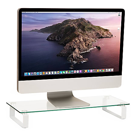 Mind Reader Glass Desktop Monitor Stand Riser for Computer, Laptop, Desk, 3"H x 22"W x 8-1/4"D, Clear