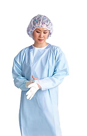 Medline Standard Polyethylene Thumb Loop Isolation Gowns, XL, Blue, Pack Of 15