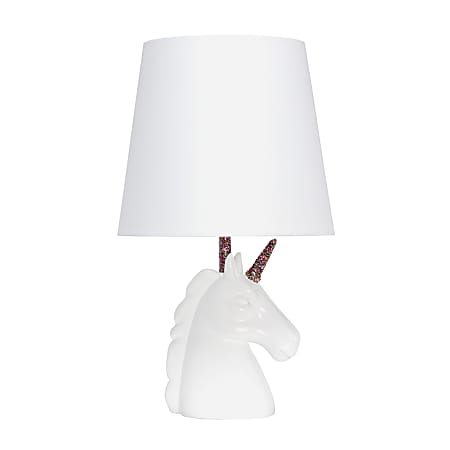 Simple Designs Sparkling Unicorn Table Lamp, 16”H, White/Rainbow