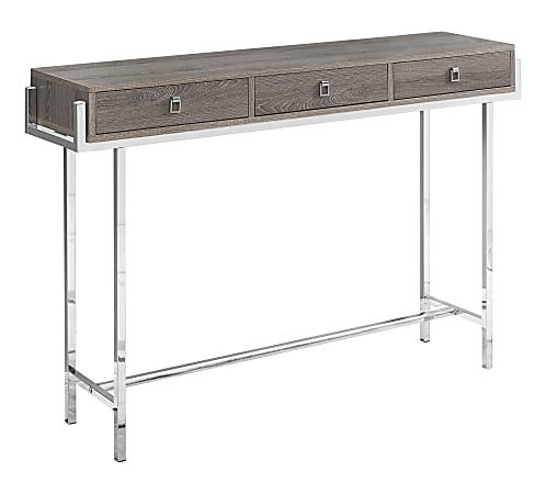 Monarch Specialties Hall Console Accent Table With 3 Drawers, Rectangular, Dark Taupe/Chrome