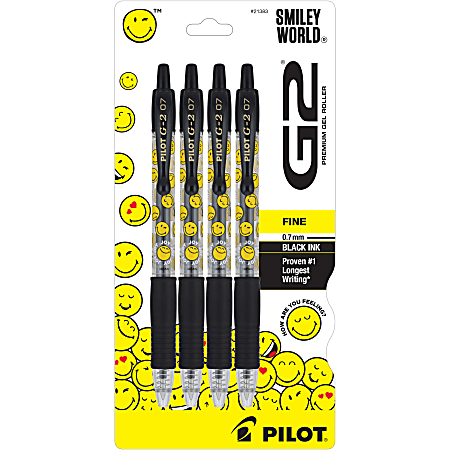 Pilot G2 | SmileyWorld Gel Pens, Fine Point, 0.7mm, Black Ink, Pack of 4