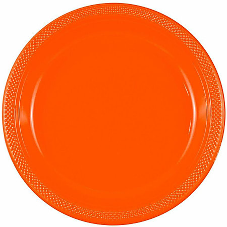 JAM PAPER Round Plastic Party Plates, Large, 10 1/4 inch, Orange, 20/Pack 