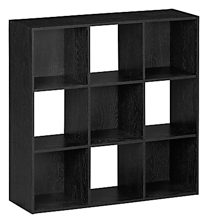 SystemBuild 9-Cube Organizer, 35 15/16"H x 35 15/16"W x 11 5/8"D, Black Ash