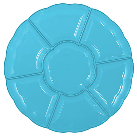 Amscan Scalloped Sectional Chip 'N Dip Trays, 16", Caribbean Blue, Pack Of 3 Trays