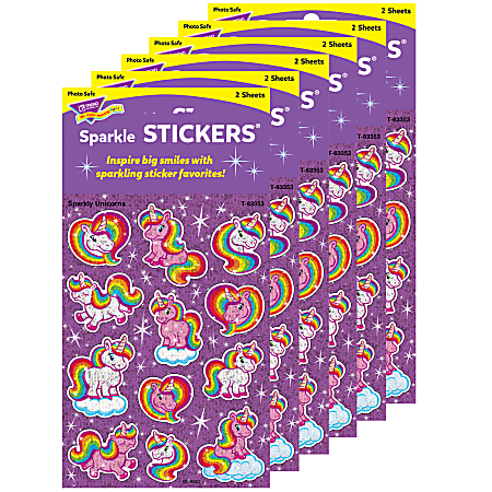 Trend Sparkle Stickers, Sparkly Unicorns, 24 Stickers Per Pack, Set Of 6 Packs