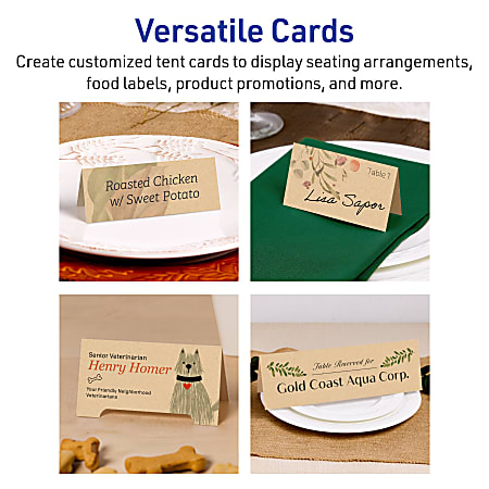 Avery Printable Tent Cards 3 12 x 11 Rectangle Kraft Brown Pack Of 25 Avery Printable Tent Cards 3 12 x 11 Rectangle Kraft Brown Pack Of 25