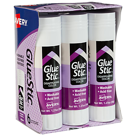 Avery® Disappearing Color Permanent Glue Stics, 1.27 Oz., Purple, Pack Of 6