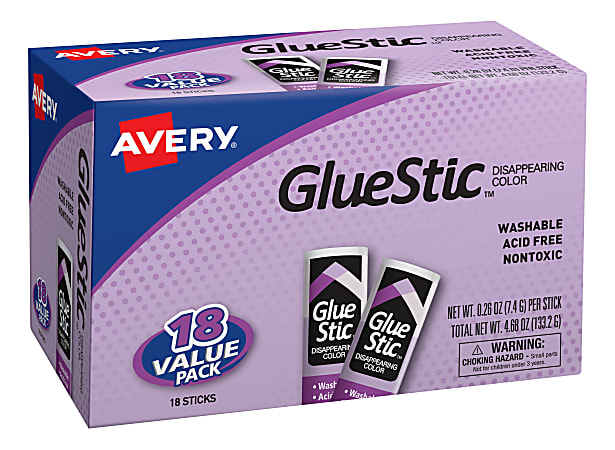 Avery® Disappearing Color Permanent Glue Stics, 0.26 Oz., Purple, Pack Of 18