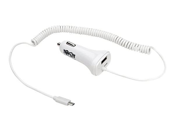 Tripp Lite Dual USB Car Charger for Tablets and Cell Phones with Quick Charge 2.0 Technology - Car power adapter - 2.4 A - QC 2.0 - 2 output connectors (USB, Micro-USB Type B) - white