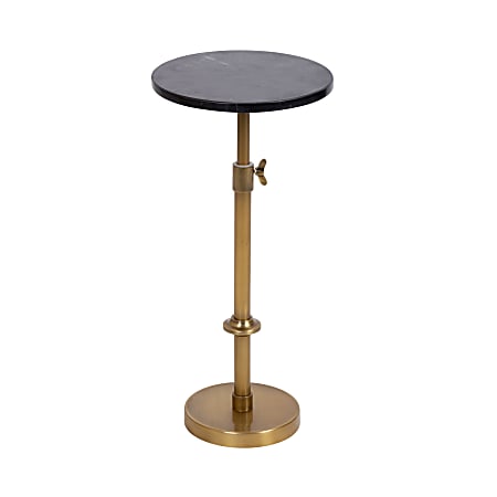 Kate and Laurel Engles Iron Round Drink Table, 30"H x 10"W x 10"D, Black Marble/Brass