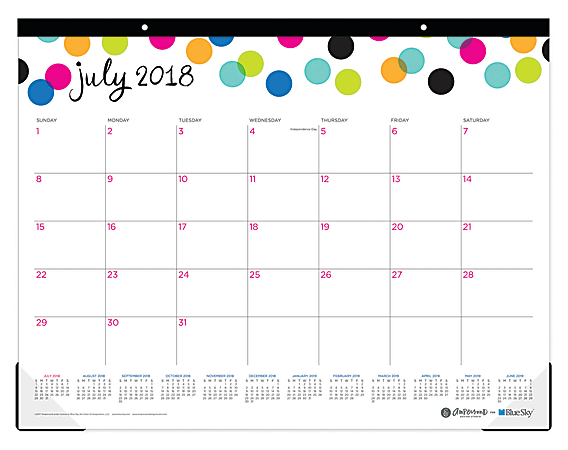 Blue Sky™ Ampersand Monthly Academic Desk Pad Calendar, 22" x 17", 50% Recycled, Dots, July 2018 to June 2019