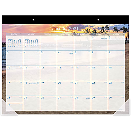 AT-A-GLANCE® Monthly Desk Pad Calendar, 22" x 17", Tropical Escape, January 2019 to December 2019
