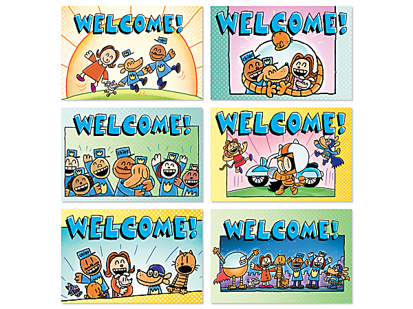 Scholastic Teacher Resources Dog Man Welcome Postcards, 4" x 6", Assorted Colors, Pack Of 36 Cards