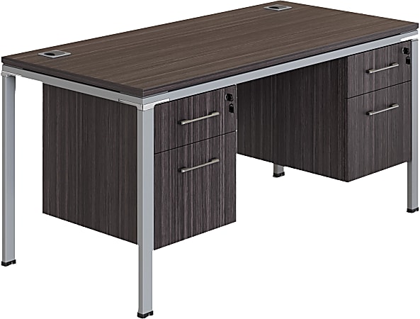 Boss Office Products Simple System Workstation Desk With 2 Pedestals, 66" x 24", Driftwood