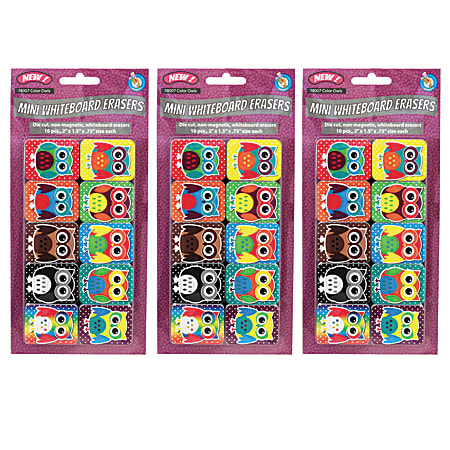 Ashley Productions Non-Magnetic Mini Whiteboard Erasers, Color Owls, Pack of 30