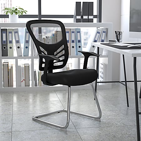 Flash Furniture Mesh Side Reception Chair with Chrome Sled Base, Black