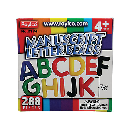 Roylco® Uppercase Manuscript Letter Beads, Assorted Colors, Box Of 288