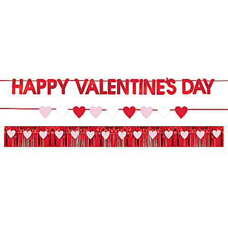 Amscan Happy Valentine's Day Banners, 72", Hearts, Red And Pink, Pack Of 8 Sets