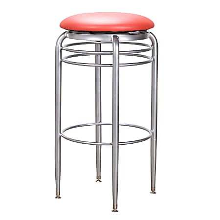 Linon Parton Backless Swivel Faux Leather Bar Stool, Red/Silver