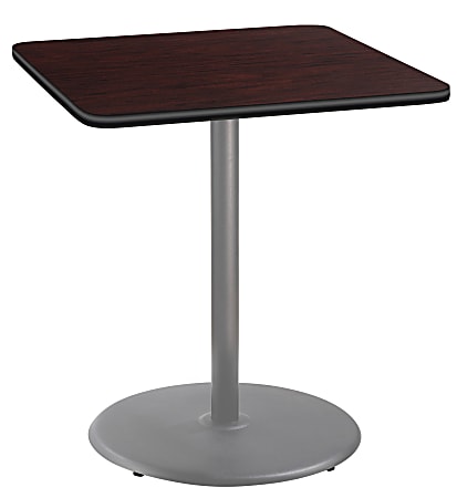 National Public Seating Square Café Table, Round Base, 42"H x 36"W x 36"D, Mahogany/Gray