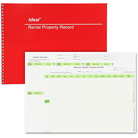 Dome Rental Property Record Book - 60 Sheet(s) - Wire Bound - 11" x 8 1/2" Sheet Size - Red Cover - 1 Each
