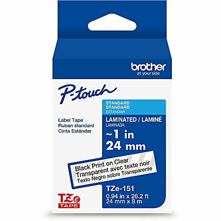 Brother P touch TZe151 Laminated 1 x 26.2 ft 24mm x 8m Black on