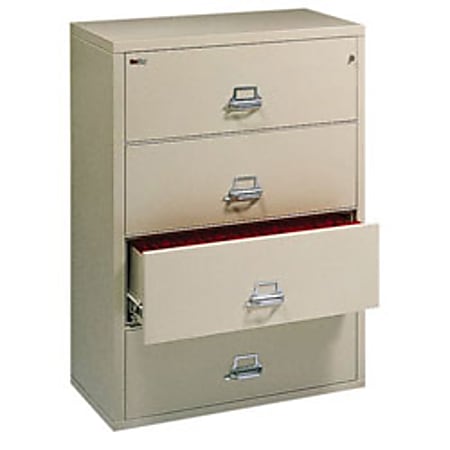 FireKing® UL 1-Hour 31-1/8"W Lateral 4-Drawer File Cabinet, Metal, Parchment, Dock-To-Dock Delivery
